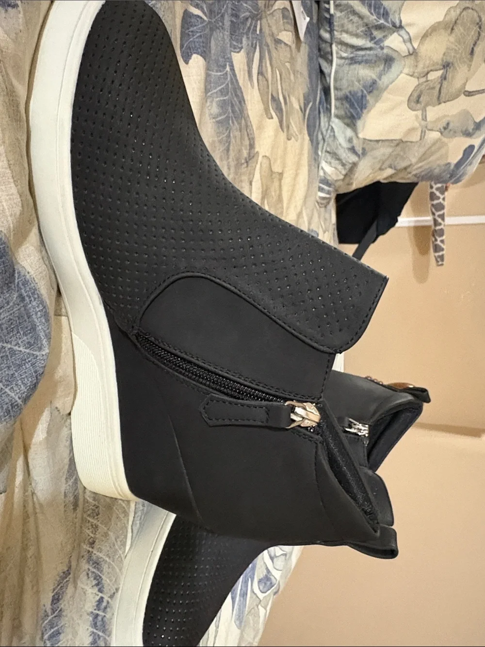Journee Collection Black Wedge Sneaker Boot with White Sole
